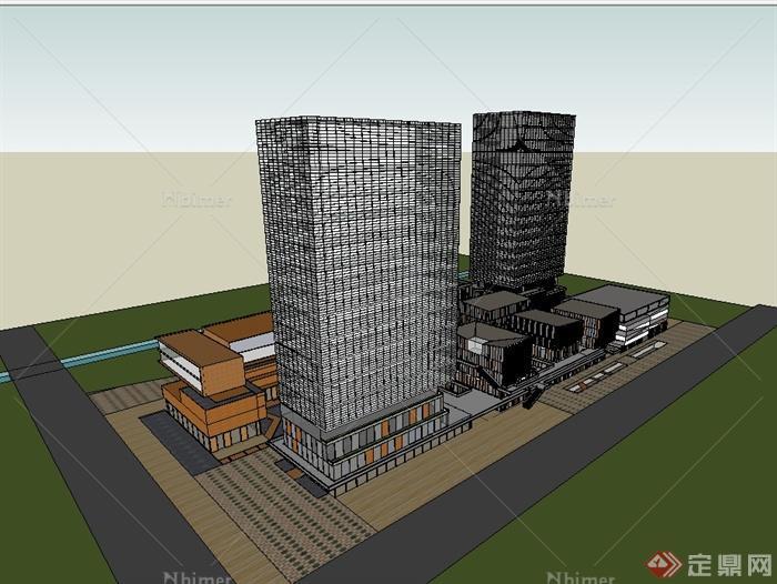 现代风格商业街加高层办公楼综合建筑设计su模型