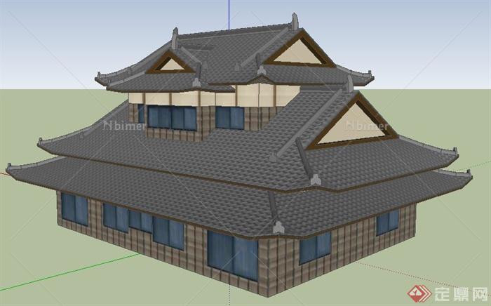 日式风格民居住宅建筑设计SU模型