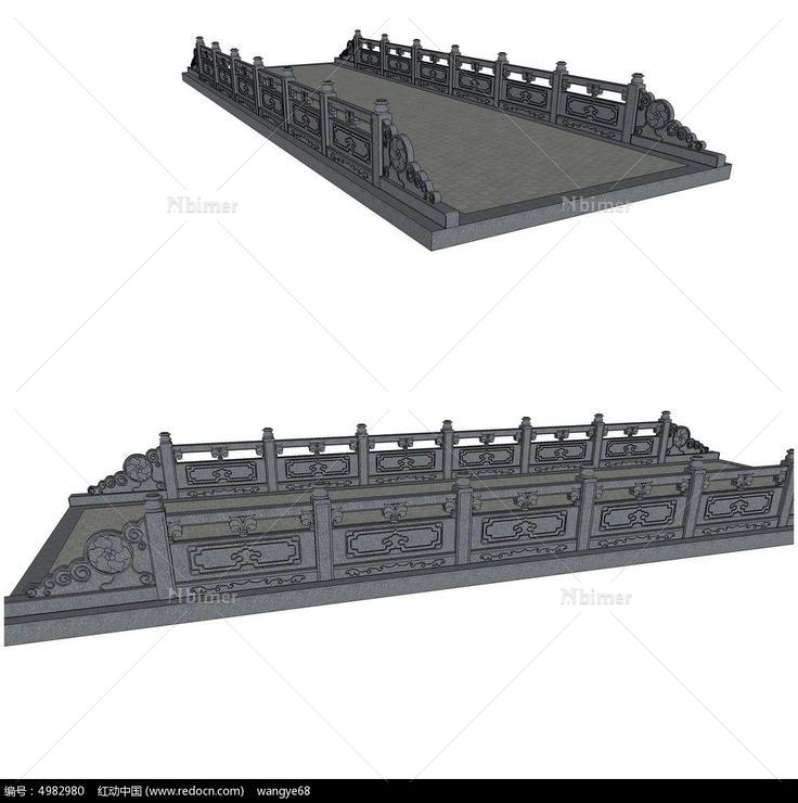 中式雕刻景观桥SU模型