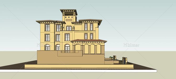 西班牙风格双拼别墅(82362)su模型下载