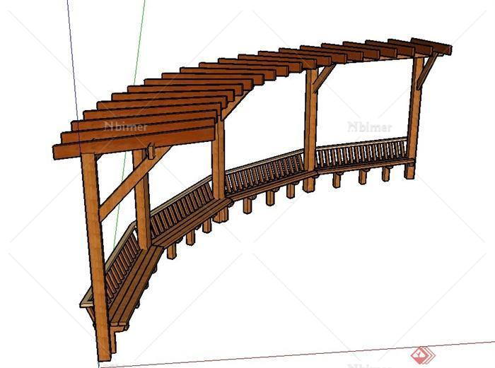 园林景观木质弧形单边廊架设计SU模型