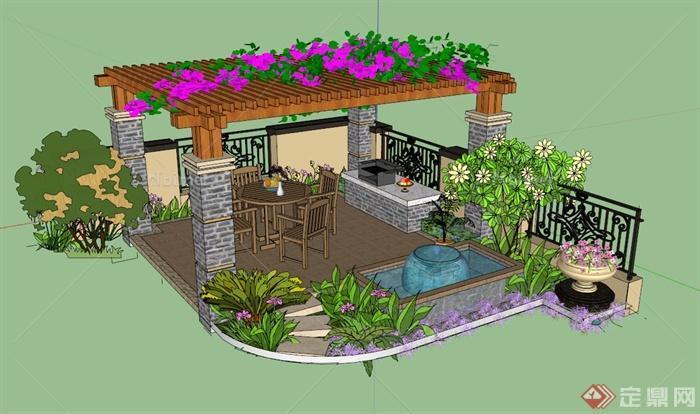 庭院花架组合景观设计SU模型