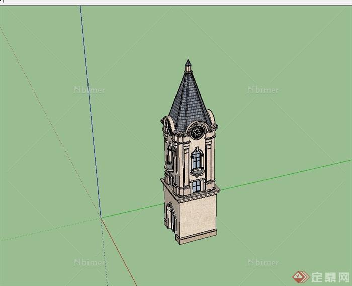 欧式塔楼景观设计su模型[原创]