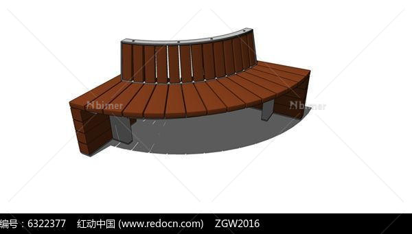 弧形公园木质坐凳su模型