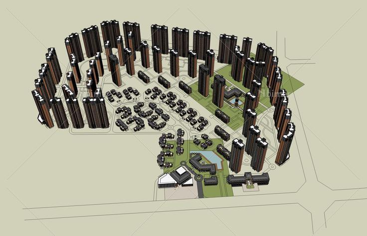 现代住宅小区(47222)su模型下载