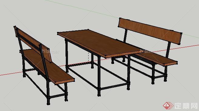 某园林景观节点长椅木桌组合SU模型