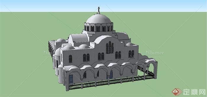 某简洁欧式风格教堂建筑设计SU模型[原创]
