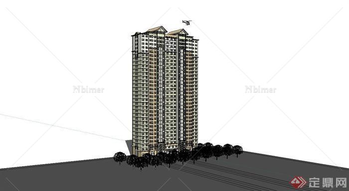 新古典超高层商住楼建筑设计su模型