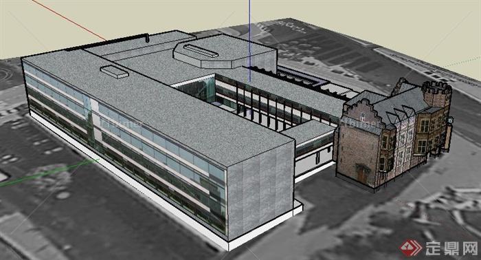 现代多层文化馆建筑设计su模型