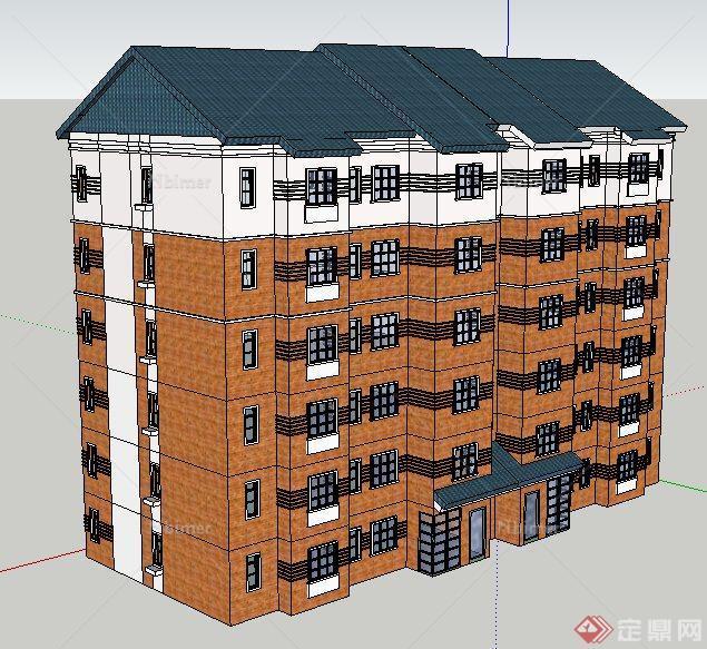 现代双拼六层住宅楼建筑设计su模型