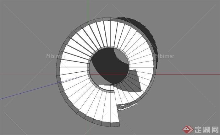 某现代玻璃围栏旋转楼梯SU模型