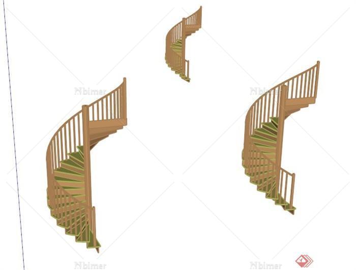 三个旋转木楼梯设计SU模型[原创]