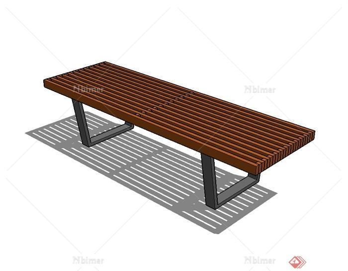 现代户外木质长条凳设计su模型[原创]