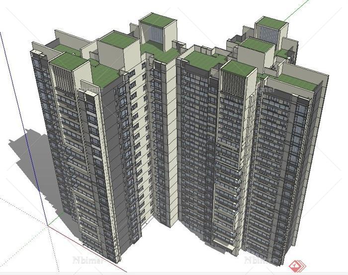 现代高层拼接住宅公寓楼建筑设计su模型