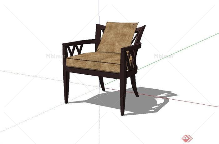 休闲木质扶手椅设计su模型