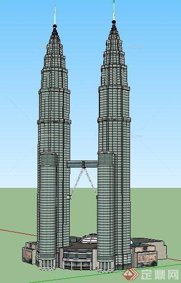 现代双塔状商务建筑设计su模型