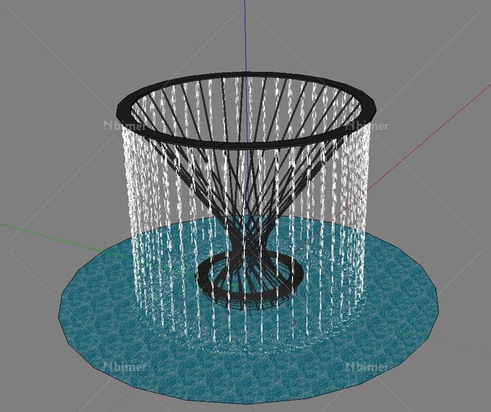 圆形水帘景观设计SU模型[原创]