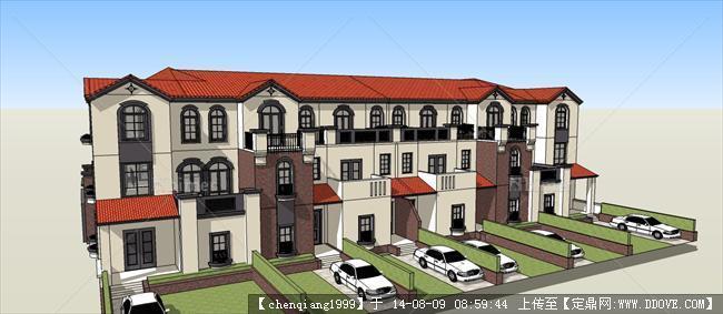 超低价西班牙联排别墅3建筑规划设计方案su模型