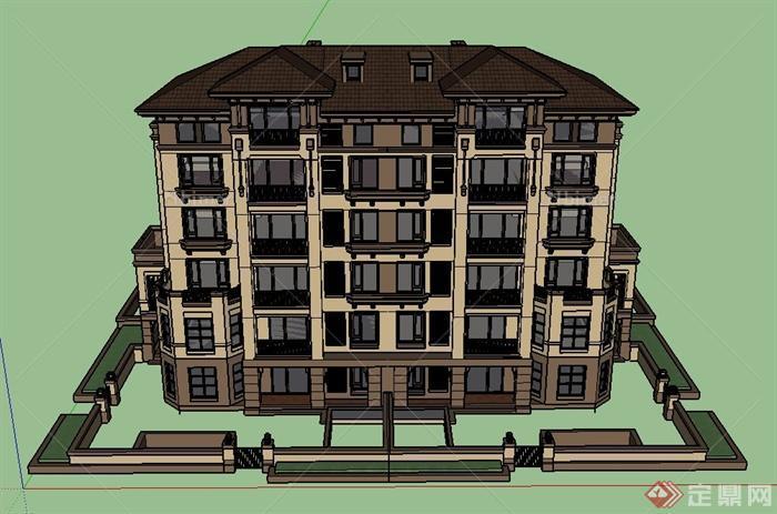 欧式六层联排别墅住宅建筑设计SU模型