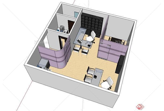 室内小型办公室设计su模型[原创]