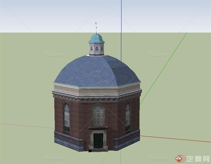 某两层圆形教堂建筑设计SU模型