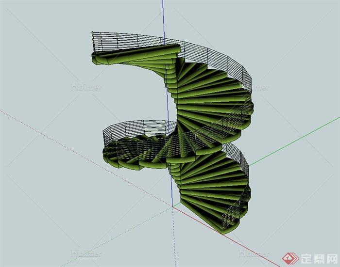 某现代风格精致详细建筑旋转楼梯设计su模型[原创