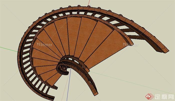 室内木质旋转楼梯设计SU模型