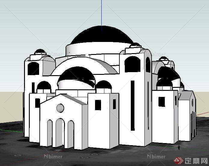 欧式圆顶礼堂建筑设计SU模型