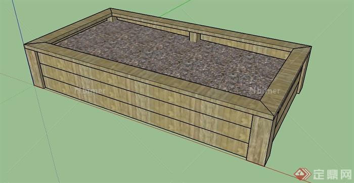 某现代风格木制矩形花池、种植池SU模型