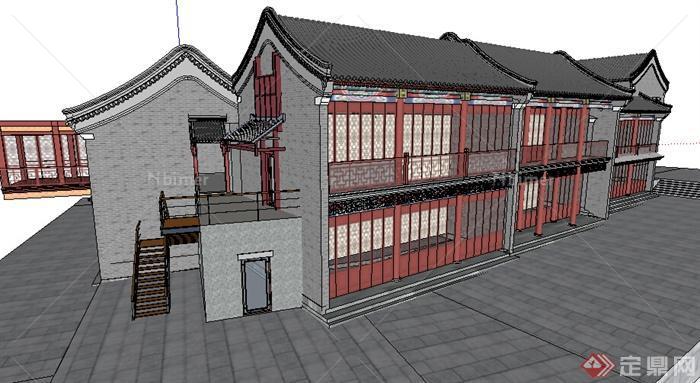 某古典中式临街商铺建筑设计方案SU模型