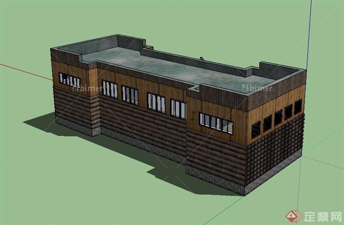 某单层木质公共厕所建筑设计SU模型