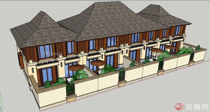 某东南亚风格联排别墅建筑设计su模型