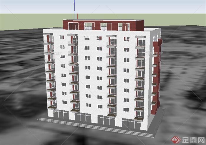 某室外居住建筑楼房设计SU模型