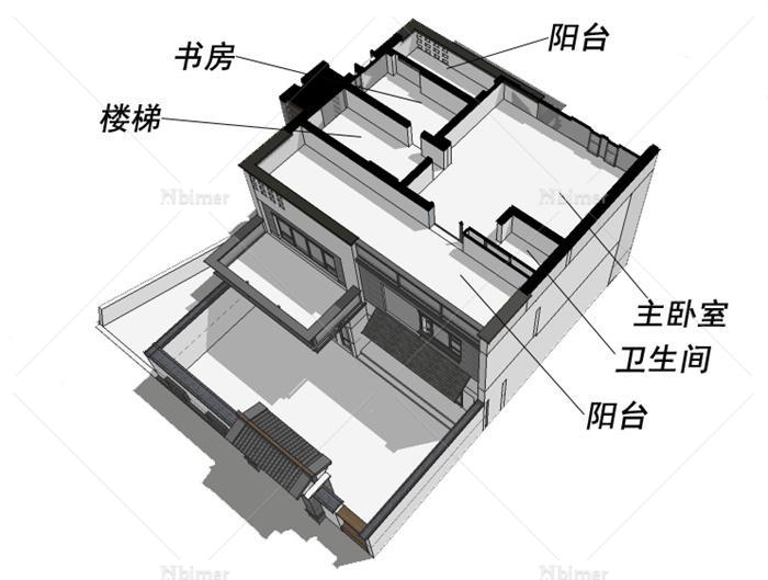 现代中式徽派别墅设计建筑（SU模型+JPG效果图）