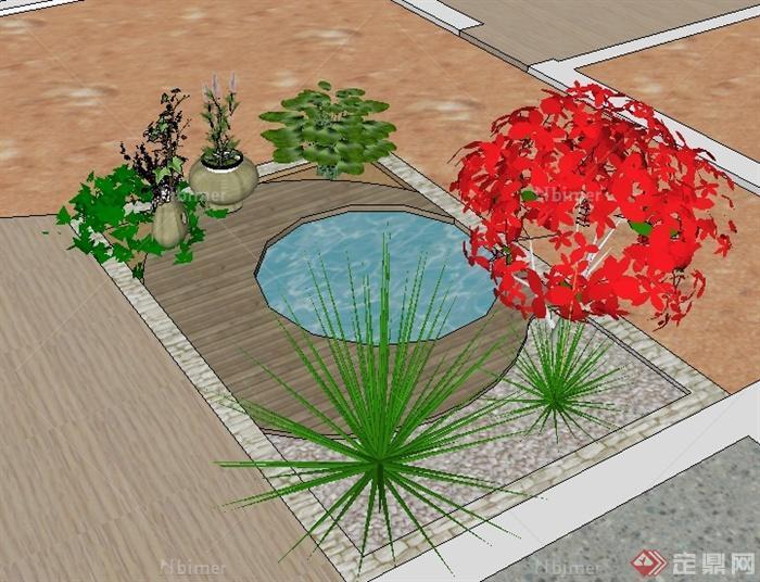 某园林景观节点圆形水池景观SU模型