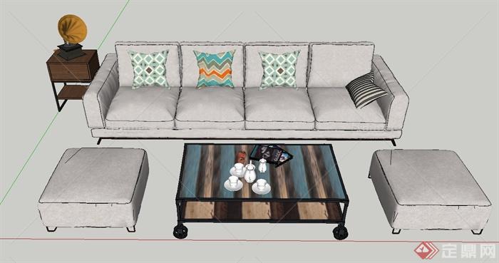 现代室内沙发茶几地柜组合设计SU模型