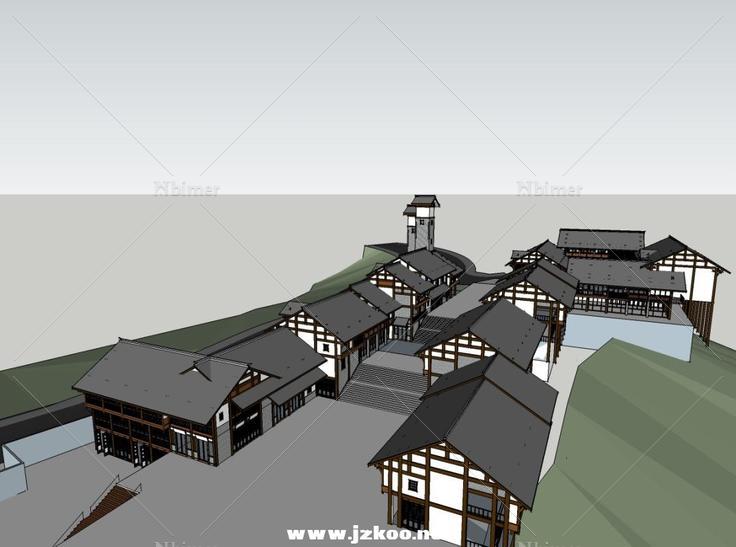 鸿恩模型su5 川东风格商业街模型