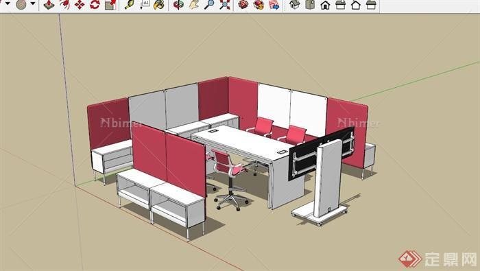 现代公司小型会议室办公家具设计SU模型[原创]