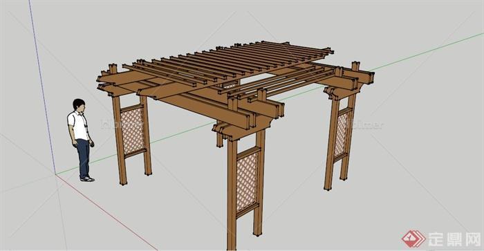 某古典中式木制廊架SU模型