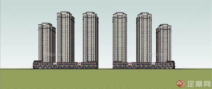 某欧式风格高层住宅建筑方案设计SU模型[原创]