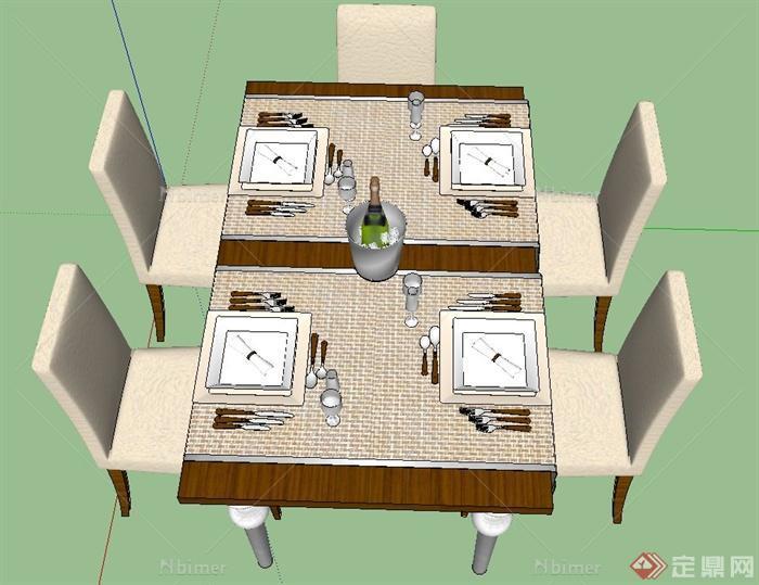 现代某室内餐厅餐桌椅组合设计SU模型