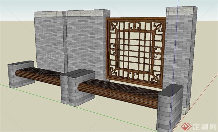 园林景观节点坐凳景墙设计SU模型