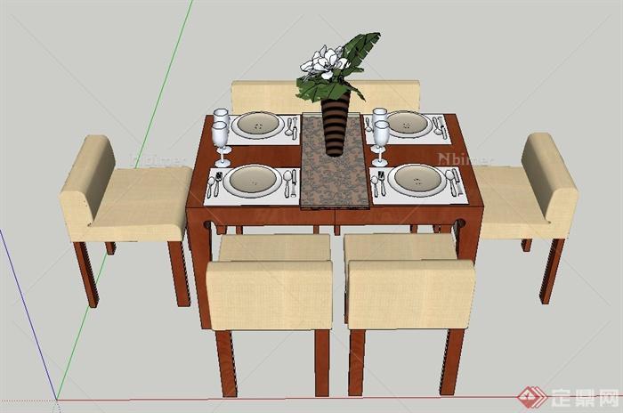 现代简约风格室内餐桌椅设计SU模型