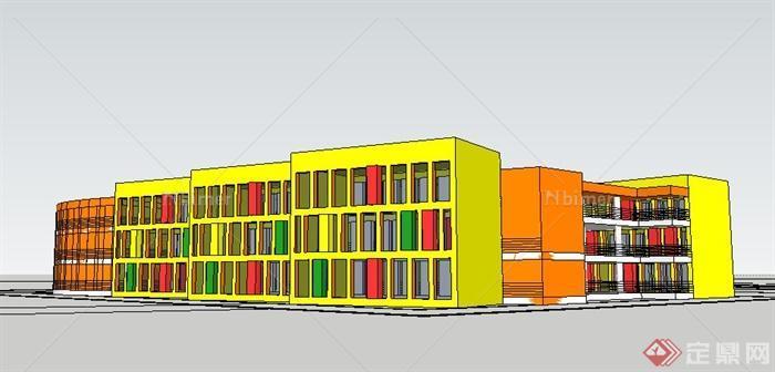 两款现代风格幼儿园教学楼建筑设计su模型[原创]