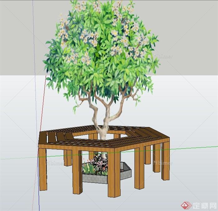 园林景观节点木质树池设计SU模型