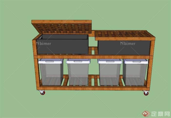某木制的可移动的工作台设计SU模型