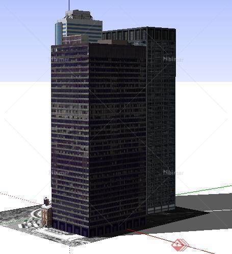 现代风格三栋临街高层办公建筑设计su模型