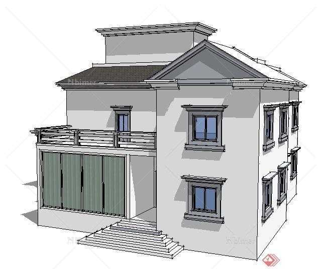 某地现代中式风格别墅建筑设计su模型
