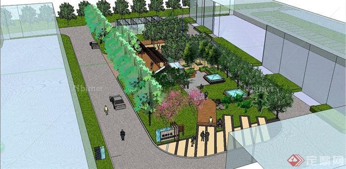 某现代风格住宅小区游园景观规划设计SU模型[原创