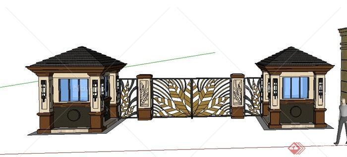 两款欧式大门门楼设计SU模型